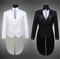 Wholesale Hot Tailcoat Groom Tuxedos Best Man Groomsmen Men Wedding Suits Notch Lapel Performance Suit Black White Jacket Pants Tie Vest