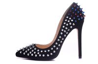 Wholesale Luxury Pointed Toe Black Suede Ombre Spikes Rivets Womens Pumps Sexy Ladies mm Designer Red Bottom High Heels Wedding shoes Dress Shoe