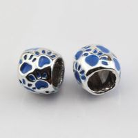 Wholesale Hot Blue Enamel Footprint Large Hole Spacer Beads Fit Bracelet x10mm DIY Jewelry