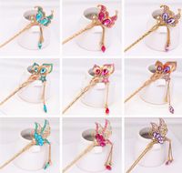 Wholesale Chinese Design Vintage Golden Plated Hairpin Crystal Butterfly Hair Sticks Bridal Wedding Jewelry Headpieces Hair Pins