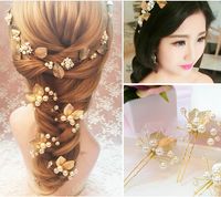 Wholesale Romantic party hair pin gold leaf wedding hair piece head piece pearl alloy gold color