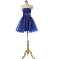 Wholesale Short Graduation Homecoming Club Party Dresses Strapless Pleats Beaded Royal Blue Teens Formal Occasion Dress Cheap Real Photos