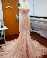 Wholesale Mermaid Stapless Wedding Dresses Real Image Bridal Gowns Winter Bride Gown Chapel Train For Wedding Party