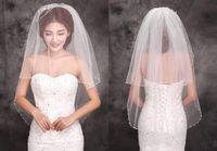 Wholesale 2019 New Stayle Cheap Ivory Bridal Veils Two Layers Beads Edge Tulle Short Veil Bridal Wedding Veil new high quality beauty bridal simple