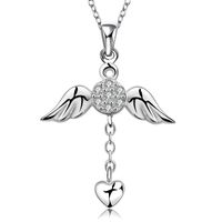 Vintage Argent 925 Coeur Ange Aile Pendentif Breloque Femmes Collier Bijoux