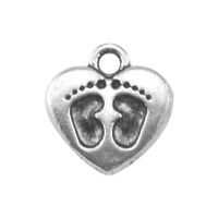 Wholesale New Fashion Easy to diy BULK Cute Antique Silver Heart Charms with Two Little Footprints Jewellery Single Side jewelry maki