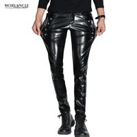 Wholesale MORUANCLE Men Skinny Faux PU Leather Pants Shiny Black Trouser Nightclub Stage Performance Singers Dancer Suede Joggers Stretchy