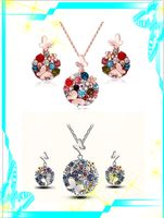 Wholesale Trendy K Gold Plated Crystal African Fashion Round Gems Costume Jewelry Sets for Women Colorful Butterfly Necklace Earrings Sets Gift