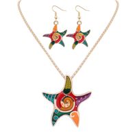 Wholesale NEW punk style KGP silver lifelike Drip Rainbowful Pentagram starfish shape jewelry set alloy necklace earrings accessories for women