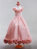 Wholesale Princess Custom Made Real Sample A line Scoop Floor length Taffeta Flower Girl Dress