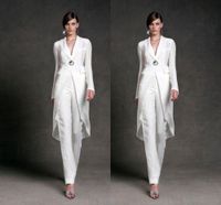 Wholesale Plus Size Mother Of The Bride Pant Suits With Jackets White Party Clothes Elegant Long Sleeve Groom Mothers Formal Evening Pants Suit Custom