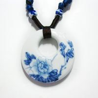 Wholesale Fashion Jewelry White And Blue Porcelain Ceramic Necklace For Women Floral Chinese Art Handmade Ethnic Necklace Jade Necklace China gifts