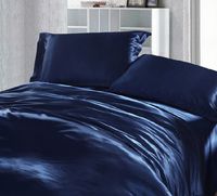 Wholesale Dark blue bedding set silk satin super king size queen double fitted bed sheets duvet cover quilt bedspreads doona bedsheet