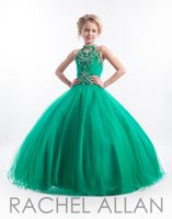 Wholesale 2020 Cheap Girls Pageant Dresses For Teens High Keyhole Neck Crystal Pearl Beades Green Long Size Party Long Kids Flower Girl Gowns