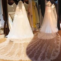 Wholesale Hot Amazing White Ivory Lace Applique Sequin One Layer Wedding Bridal Veils Cathedral Long Length Wide Without Comb Cove Face Amazing