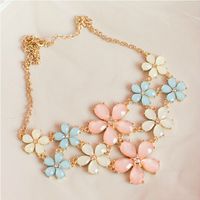 Wholesale necklace for women elegant sweet ice cream blue pink yellow crystal flower gem lattice summer collar necklace pendant S908983