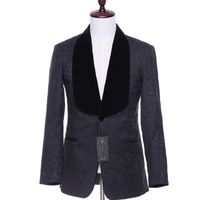 Wholesale Men s casual jacket cardigan two buttons black floral pattern Slim wedding dress business prom ball coat size XS XL custom made