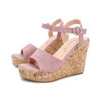 Wholesale Wedge Women s Summer Sandals Wood Grain Thick Water Bottom Big Size36 Open Toe Bohemian High Heels Daily Ladies Shoes