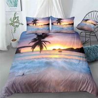Wholesale Sandy Beach Bedding Single Twin Full Queen King Size Seaside Coconut Tree ting Sun Bed Set Children Bedroom Duvetcover