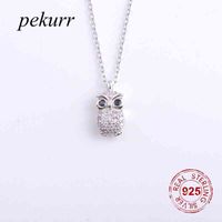 Wholesale Pekurr Sterling Silver Simple Zircon Owl Necklaces for Women Birl Pendants Choker Party Jewelry Accessories