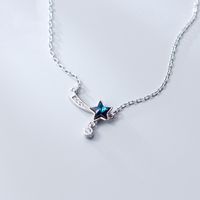 Wholesale Factory Price Solid Sterling Silver Necklaces Simple Creative Blue Zircon Star Clavicle Necklace modern crystal rhinestone jewelry jewelery
