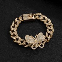 Wholesale KunJoe Fashion Hip Hop Chunky Thick Cuban Chain Bracelet Shiny Butterfly Pendant Bracelets Women Charm Bangle Luxury Men Jewelry