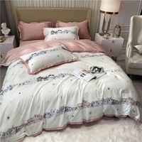 Wholesale Luxury White TC Egyptian Cotton Cat Printing Bedding Set Queen King Super Soft Silky Duvet Cover Flat Fitted Sheet Pillowcase Sets