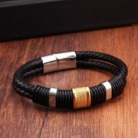 Wholesale Charm Bracelets Handmade Genuine Leather Weaved Double Layer Men Bangles Casual Sporty Chain Link Fashion
