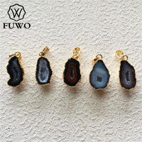 Wholesale FUWO Tiny Tabasco Geode Pendants K Gold Electroplate Single Bail Druzy Agates Fashion Jewelry PD021 G0927