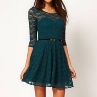Wholesale Trendy Europe America Style Women Lace Polyester Dress Girls Stylish Pure Color Ball Party Evening Long Sleeve Clubwear Casual Dresses