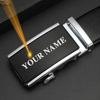 Wholesale Men Automatic Buckle Belt Custom Engraved Name Logo Genuine Leather Waist Strap Belts for Jeans Fathers Day Personalized Gift