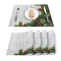 Wholesale Table Runner Spring Green Pine Wood Texture Kitchen Placemat Set Dining Mats Cotton Linen Pad Bowl Cup Mat Home Decor