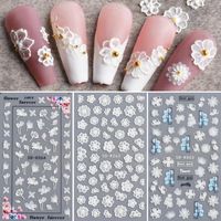 Wholesale 1pcs D Embossed Lace Flower Nail Sticker Adhesive Polish Slider Black White Floral Jewelry Charms Art Decoration