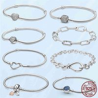 Wholesale Sale Femme Bracelet Sterling Silver Heart Snake Chain for Women Fit Original Pandora Charm Beads Jewelry Gift