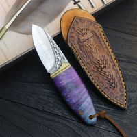 Wholesale High end mini knife Damascus small straight outdoor multi functional blade to play a daily knife fruit cutting tools