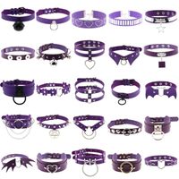 Wholesale Chokers Punk Sexy Collar Steampunk Necklaces For Women Men Purple Leather Goth Choker Round Pendant Chains Necklace Gothic Egirl Jewelry