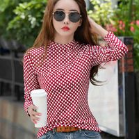 Wholesale Women s Sweaters Bright shirts red polka dots women s clothes fall high necked shirt long sleeve casual shirt GJTQ