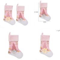 Wholesale Decorations Ornaments Socks Candy Bags Home Party Decorate Pink With Lamp Christmas Tree Pendant Luminescence Rudolph Gift Bag NHF10256