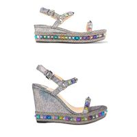 Wholesale Espadrille Wedge Sandals Red Bottom Women High heel Platform shoes Summer Luxury silver glitter covered leather Shoes Color