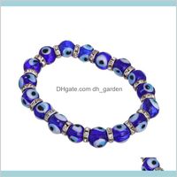 Wholesale Beaded Strands Bracelets Jewelryfashion Men Women Blue Color Round Shape Evil Eye Beads Lampwork Glazed Glass Bead Energy Yoga Crystal Brac