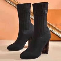 Wholesale Boot women designer high heels boots thick heel red round head leather fashionable comfortable socks shoes