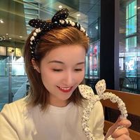 Wholesale Korean Style Dongdaemun Retro Style Age Reducing Sweet Cute and Graceful Polka Dot Rabbit Ears Pearl Headband Headband Hair Accessory