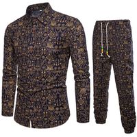 Wholesale Men s Tracksuits Fashion Chinese Style Suit Ethnic Flower Printed Pants Navy Blue Personality Trousers Multiple Sizes Cool Clothes Costume