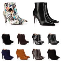 Wholesale luxury designer red bottoms boots women high heels booties black chestnut leather suede winter Ankle Knee boot woman shoes