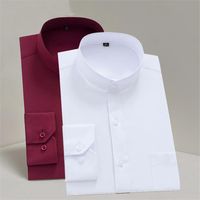 Wholesale Men s Mandarin Collar Shirt Man White Business Party Forma Non ironing Chinese Style Solid Crew Neck Single Breasted Dress Shirts