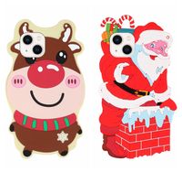 Wholesale Xmas D Santa Claus Elk Soft Silicone Cases For Iphone Pro Max Mini X XR XS Plus Cute Lovely Merry Christmas Gift Back Phone Cover With Neck Shoulder strap