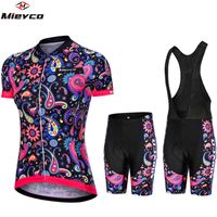 Wholesale Mieyco Women s Short Sleeve Cycling Jersey with Bib Tights White Black Bike Tights Clothing Suit Breathable D Pad Quick Set X0503