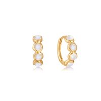 Wholesale 585 Solid Gold Hollow Huggie Hoops Real Gold Oem Dign k Gold Solid Moonstone Earrings