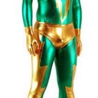 Wholesale new style Green Gold Shiny Metallic Superhero Costume Halloween Cosplay Party Zentai Suit