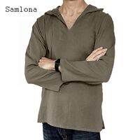 Wholesale Men s T Shirts Samlona Plus Size Men Long Sleeve Hooded T shirt Sexy Mens Clothing Summer Thin Tops Casual Pullovers Man Tees Shirt